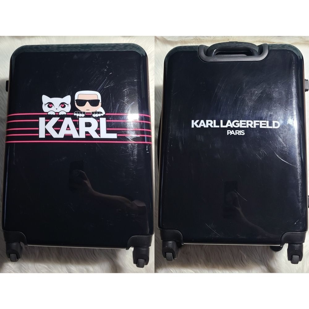 Karl Lagerfeld|Medium Checked Rolling Luggage Suitcase